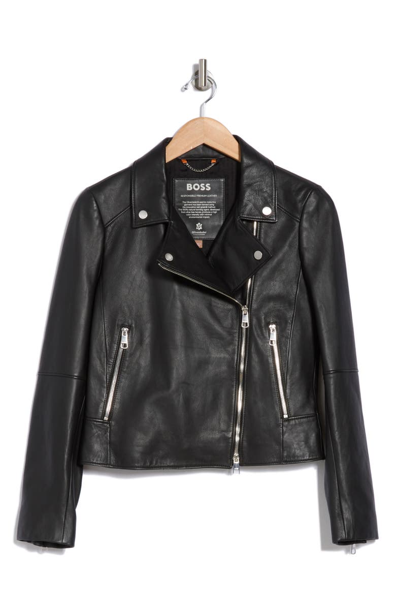 BOSS Saleli Lam Leather Moto Jacket, Alternate, color,