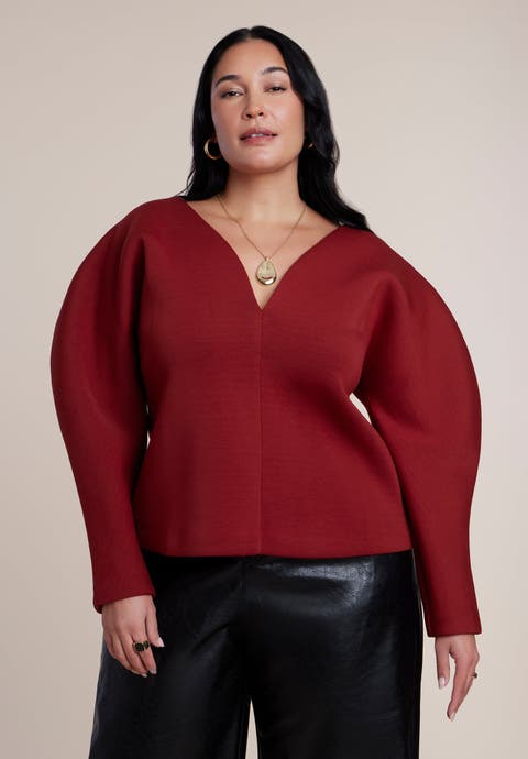 Round Sleeve V Neck Top