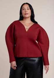 ELOQUII Round Sleeve V Neck Top