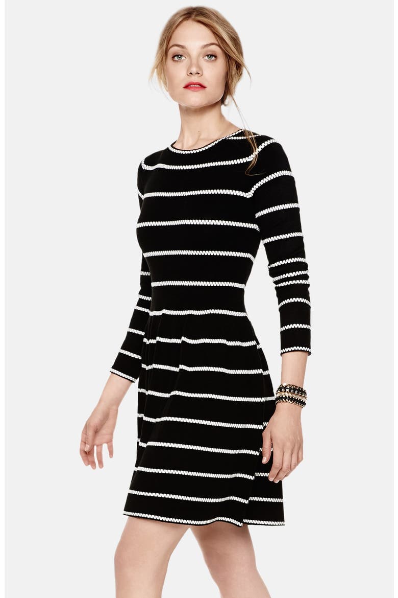 Knit Fit & Flare Dress, Main, color, BLACK/ IVORY