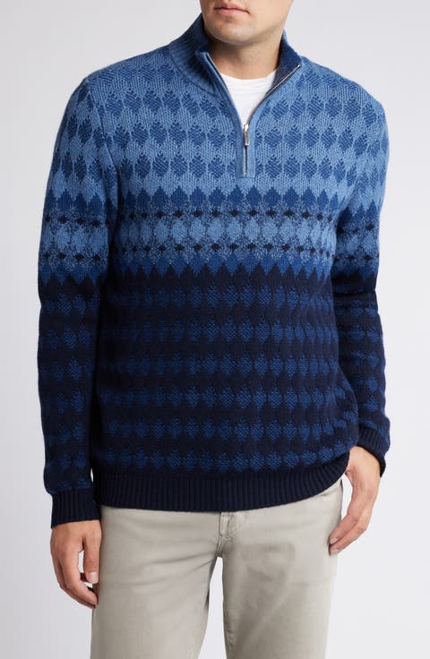 Ombré Argyle Half Zip Sweater