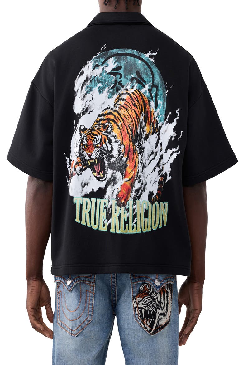 Tiger Graphic Oversize Polo, Alternate, color, JET BLACK