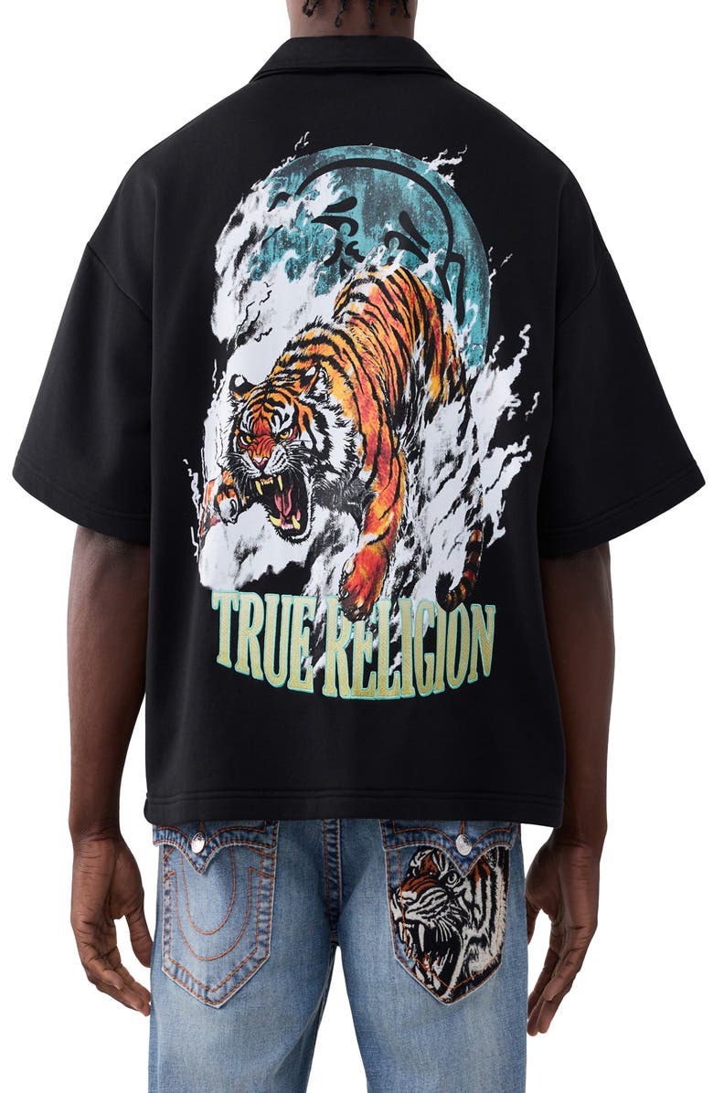 True Religion Tiger Graphic Oversize Polo, Alternate, color, Jet Black