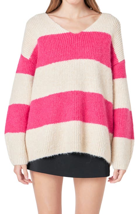 Oversized Sweater - Peach Stripe - 3 Lines - Frill Hem main image 1