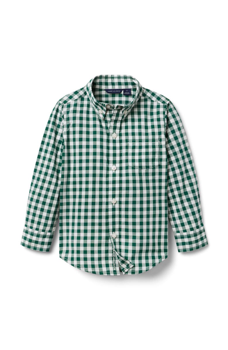 Janie and Jack Green Multi Gingham Flannel Shirt, Main, color, 