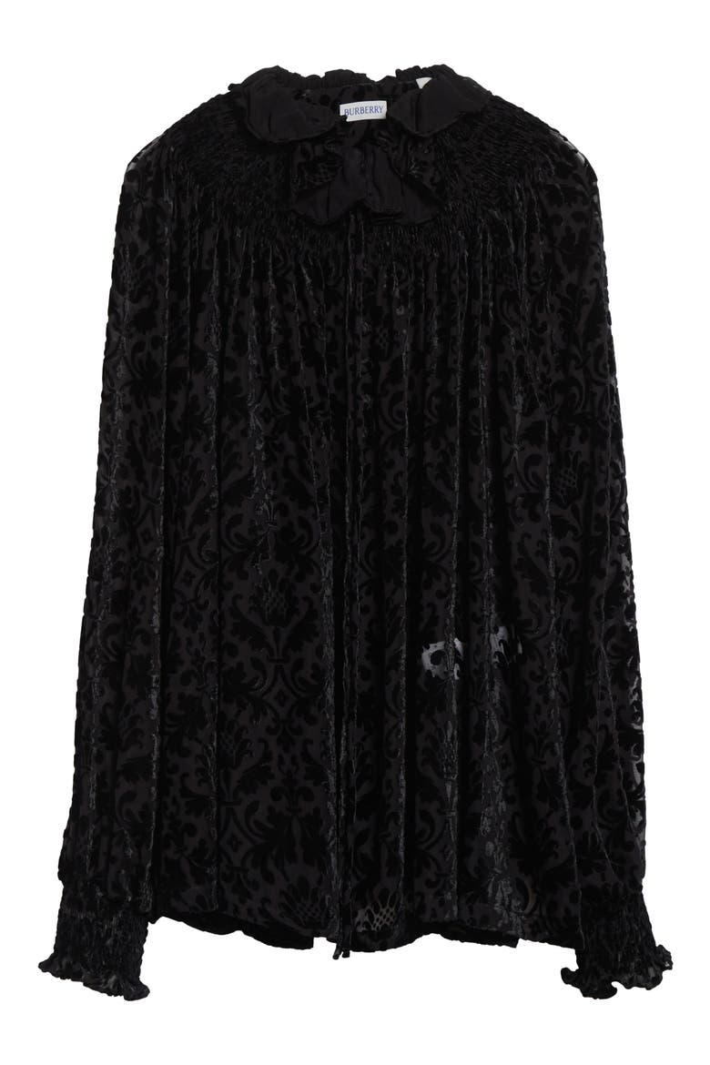 Paisley Flocked Bishop Sleeve Top, Alternate, color, BLACK IP PATTERN