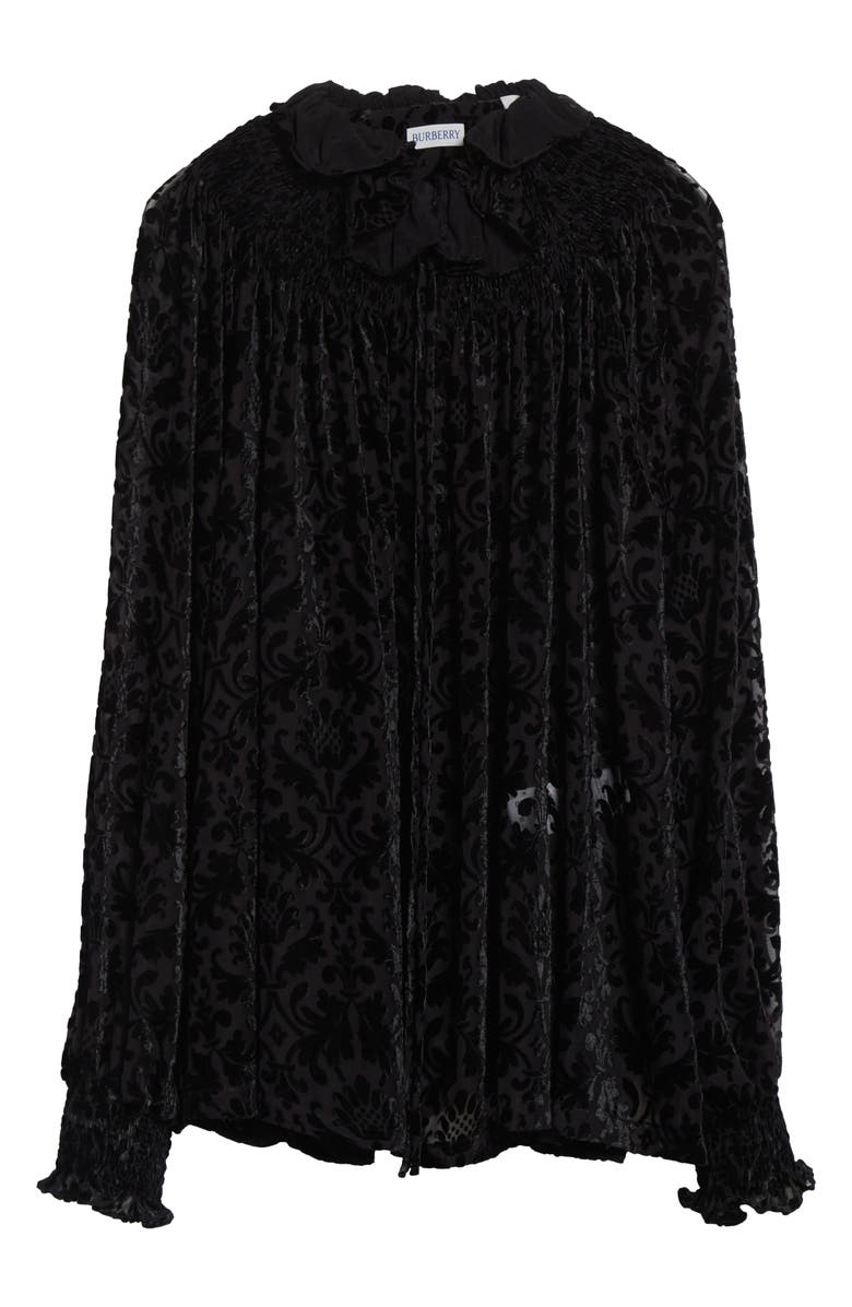 Burberry Paisley Flocked Bishop Sleeve Top, Alternate, color, Black Ip Pattern