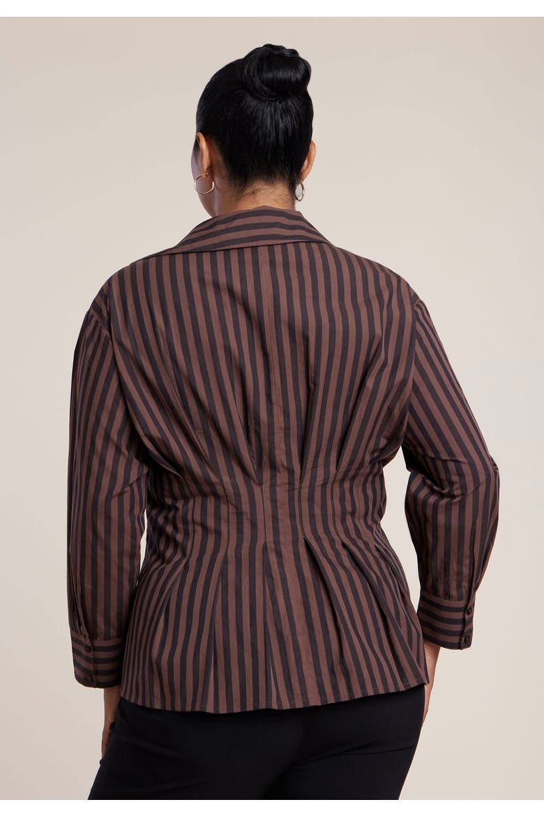 Pleated Striped Poplin Top, Alternate, color, SOIL STRIPE
