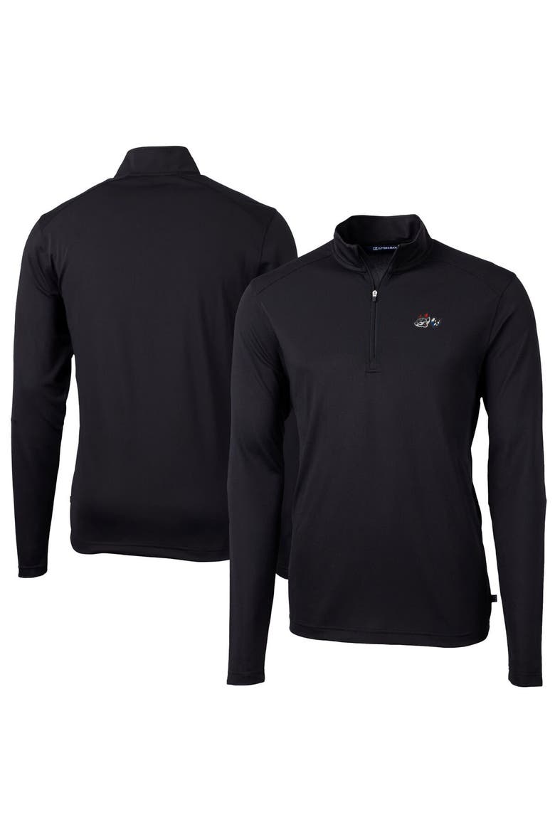 Men's Cutter & Buck Black Rocket City Trash Pandas Virtue Eco Pique Recycled Quarter-Zip Pullover Top, Alternate, color, Black