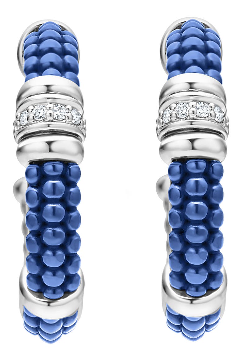 Blue Caviar Diamond Hoop Earrings, Alternate, color, ULTRAMARINE