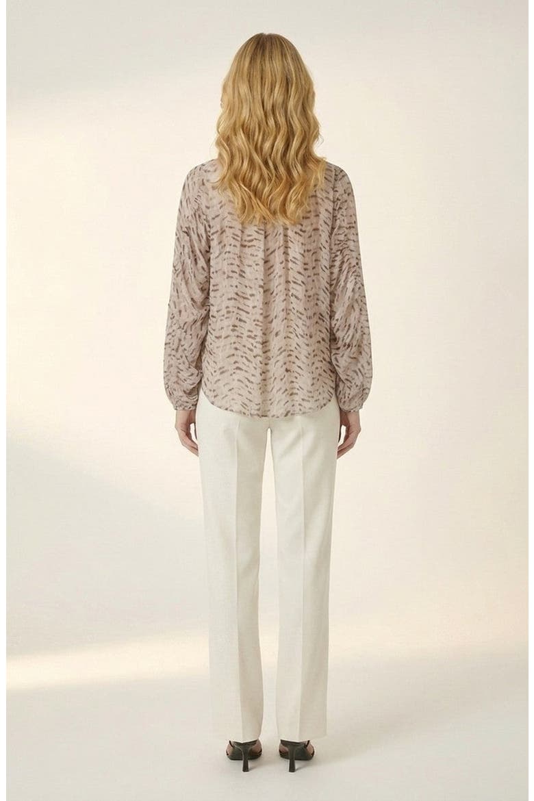 V Neck Patterned Lightweight Long Sleeve Blouse, Alternate, color, Khaki