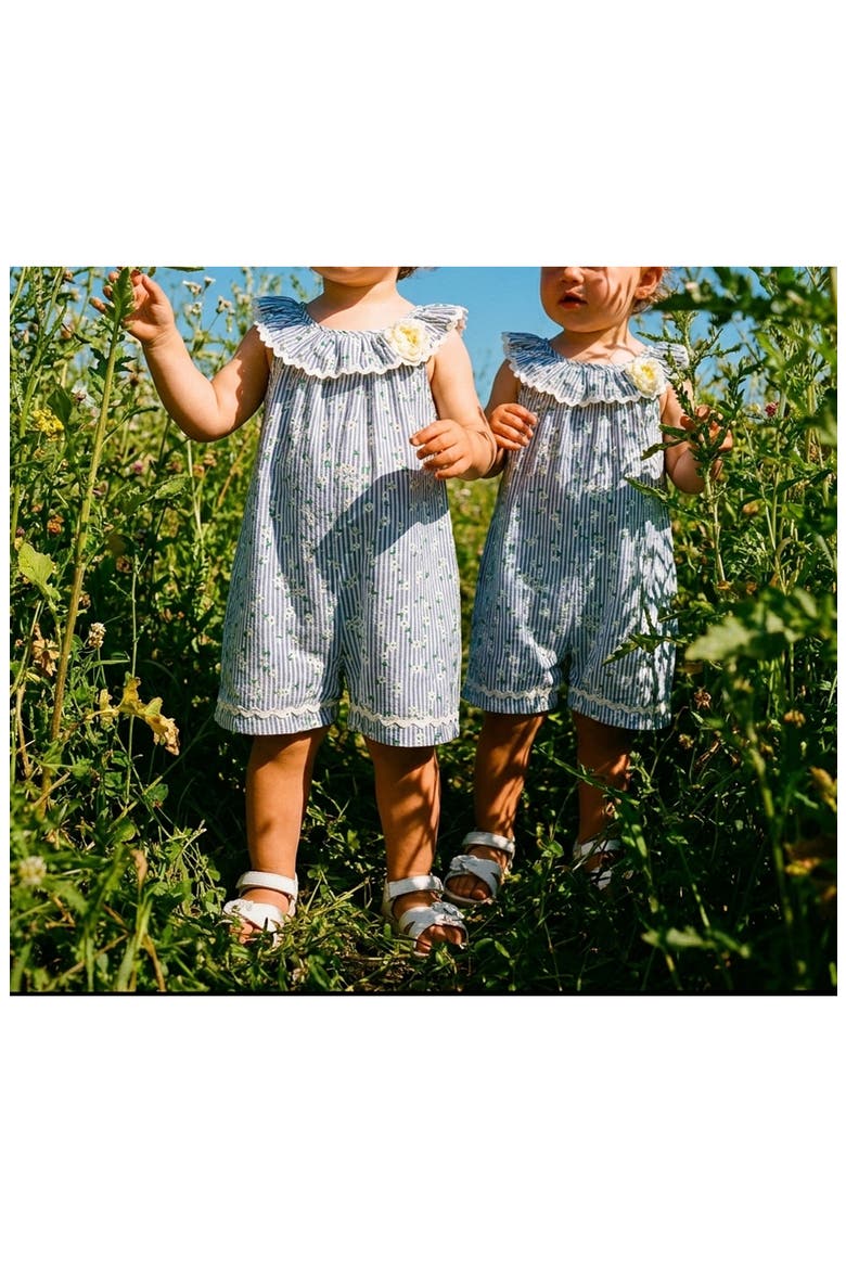 Kids' Lisa Daisy Stripe Romper, Alternate, color, BLUE/ WHITE