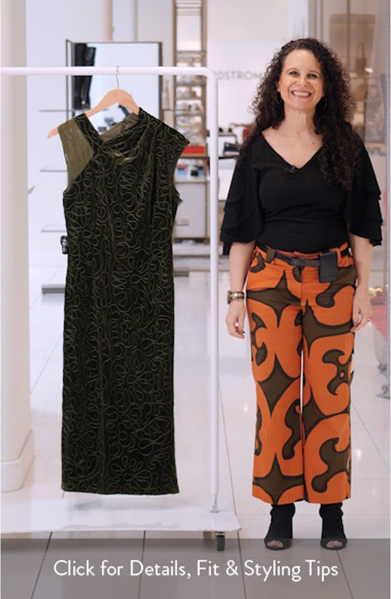 Emiliana Asymmetric Velvet Midi Dress, sales video thumbnail