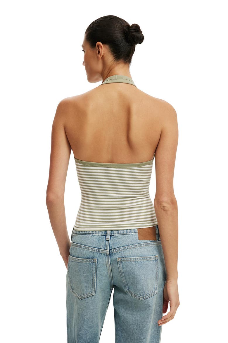 Women's Everyday Smooth Scoop Halter, Alternate, color, Madi Stripe Pale Eucalptus