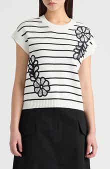 Sequined Floral Stripe Dolman Sweater