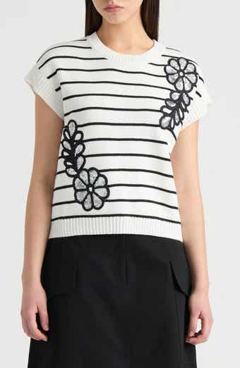 Sequined Floral Stripe Dolman Sweater