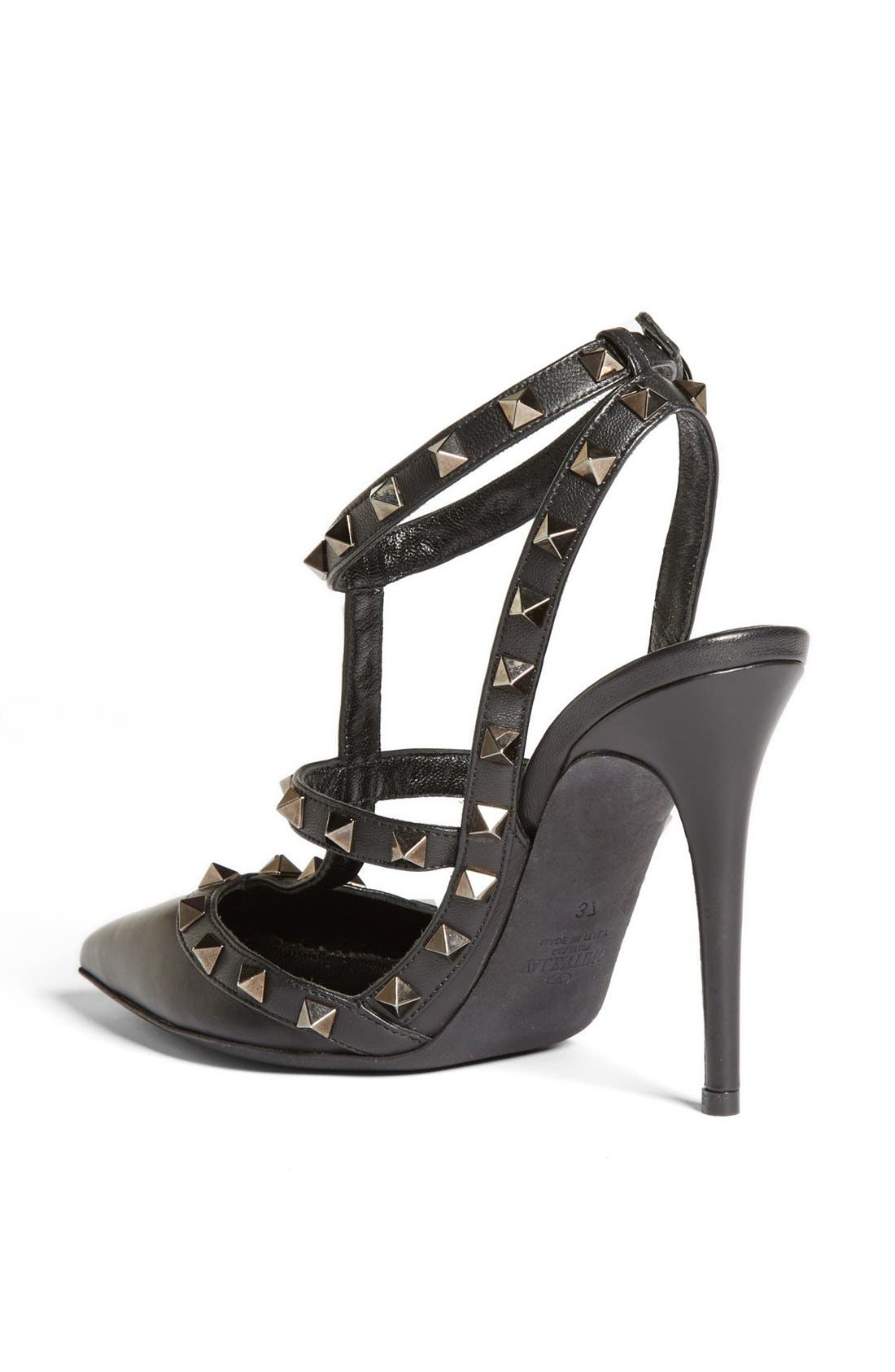 Valentino Garavani Noir Rockstud T-Strap Pointed Toe Pump, Alternate, color, 