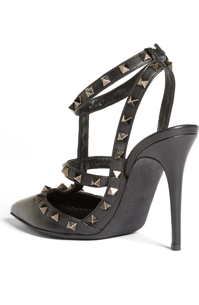 Valentino Garavani Noir Rockstud T-Strap Pointed Toe Pump, Alternate, color,