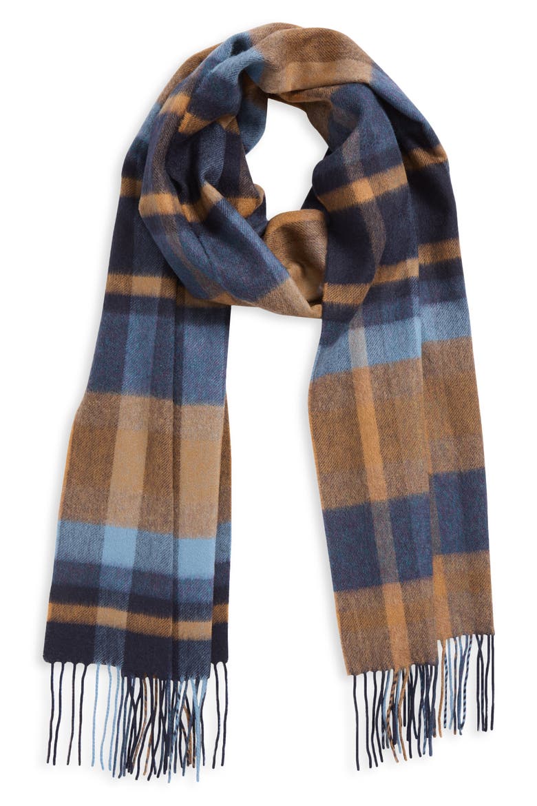Deco Block Check Cashmere Fringe Scarf, Alternate, color, VCN NVY RU7637