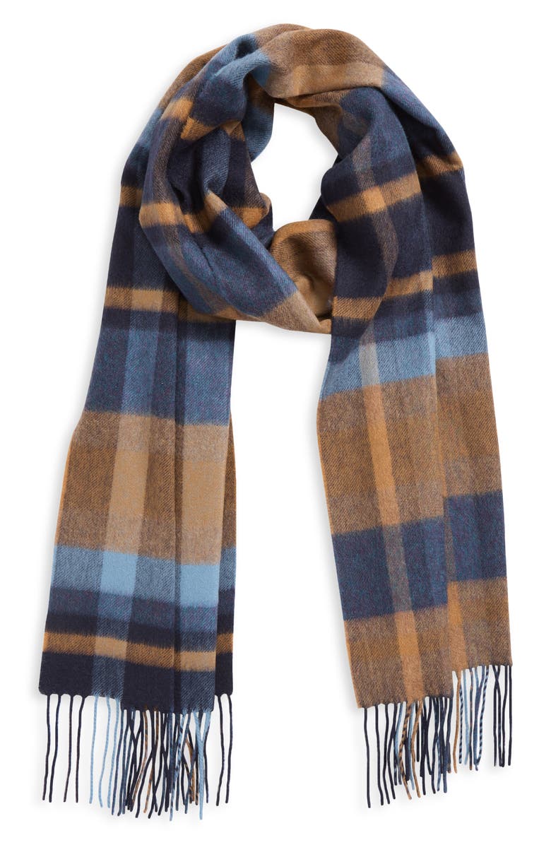 Johnstons of Elgin Deco Block Check Cashmere Fringe Scarf, Alternate, color, Vcn Nvy Ru7637