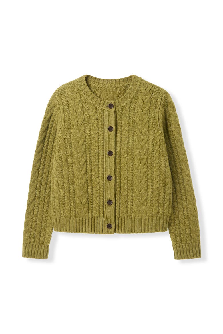 Merino Wool Cable Knit Cardigan, Alternate, color, Moss
