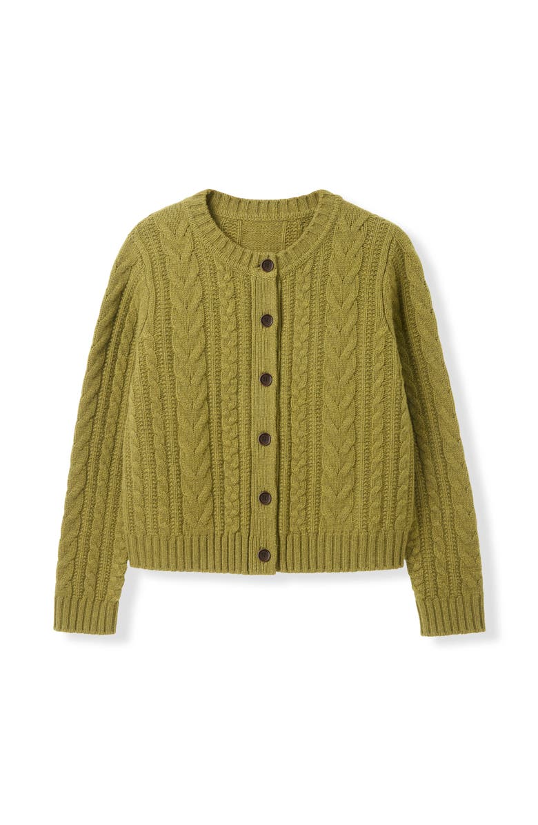 Celtic & Co. Merino Wool Cable Knit Cardigan, Alternate, color, Moss