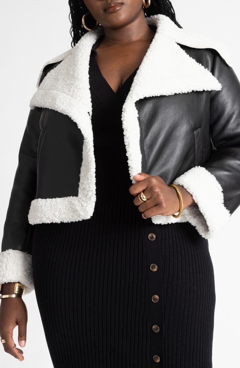 ELOQUII Faux Shearling Crop Jacket, Alternate, color,