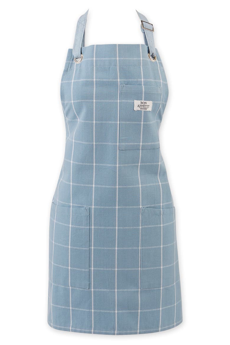 Windowpane Print Cotton Apron, Main, color, BLUE