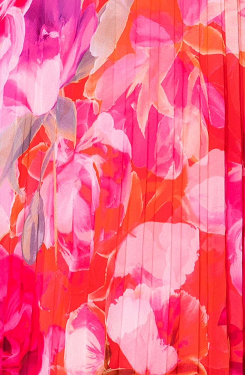 Xscape Evenings Floral Pleated Chiffon Gown, Alternate, color, Red/ Pink