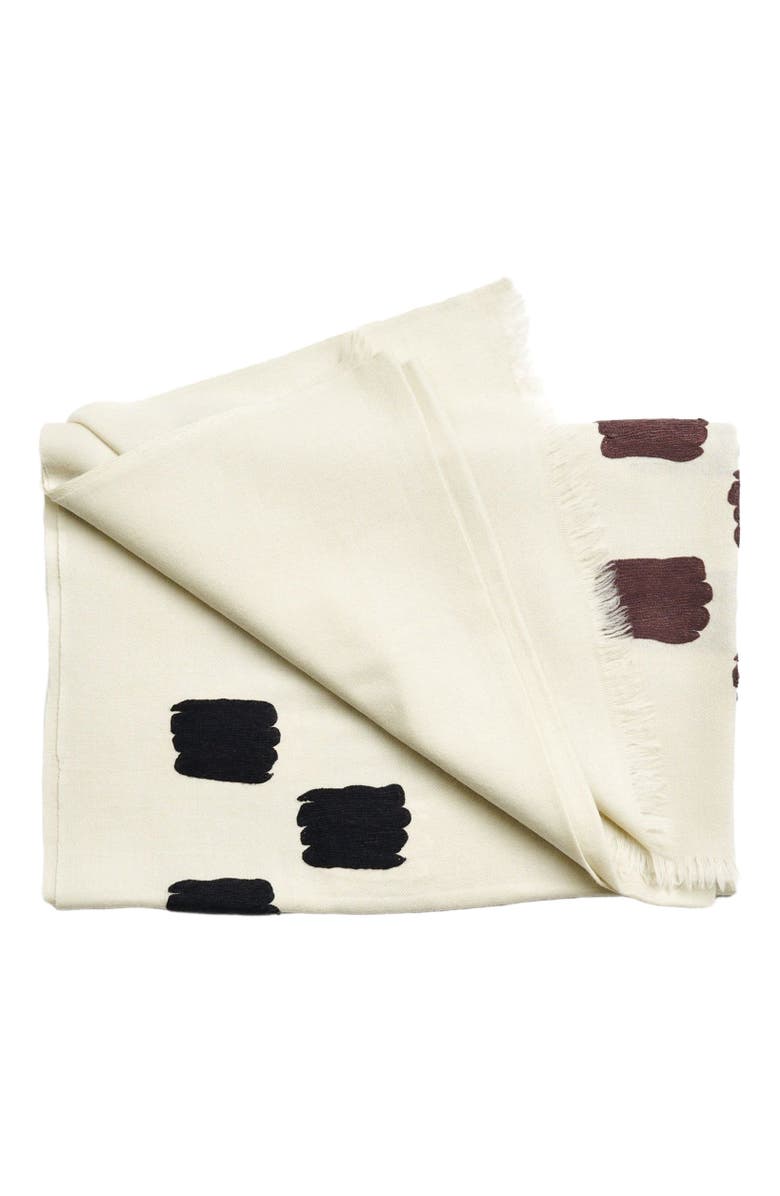 Studio Variously Dahlia Hand Embroidered Hand Woven Scarf, Alternate, color, Off White