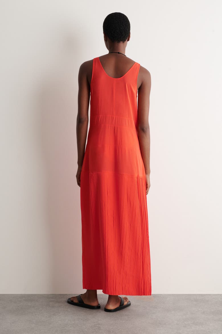 Gathered Pleated V-neck Maxi Dress, Alternate, color, ORANGE