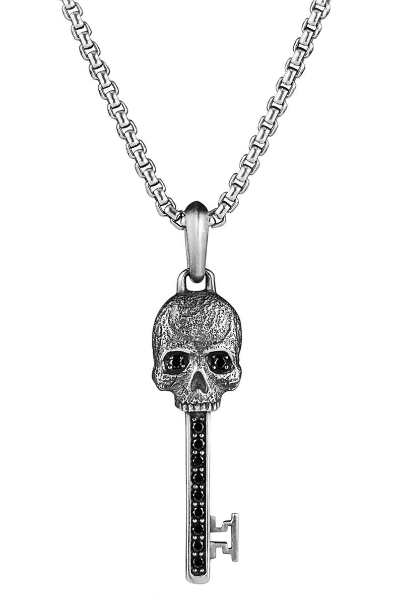 David Yurman 'Skull' Key Pendant with Black Diamonds, Main, color, 