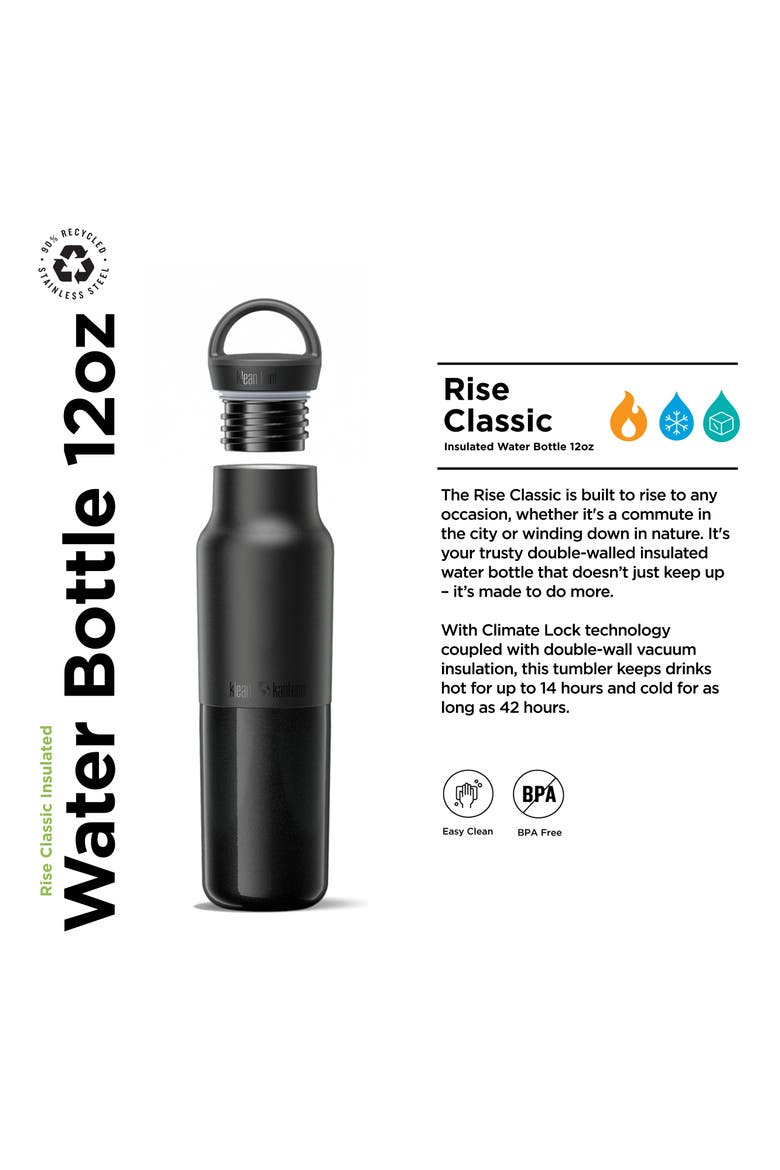 12oz Rise Classic Insulated Water Bottle with Arch Loop Cap, Alternate, color, Black