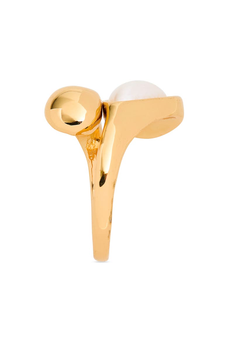 Teardrop Faux Pearl Bypass Ring, Alternate, color, CLEAR- GOLD
