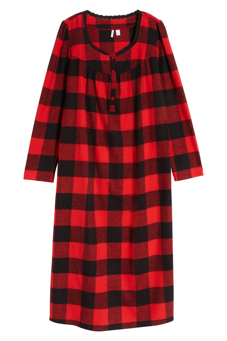 Flannel Family Nightgown, Alternate, color, RED BLOOM BUFFALO PLAID