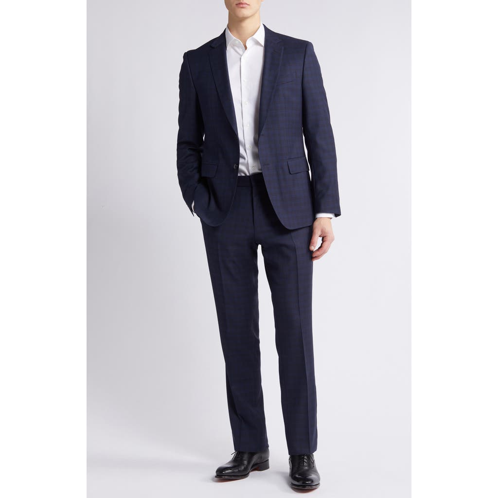 Hugo Boss Boss Huge Plaid Virgin Wool Suit In Navy