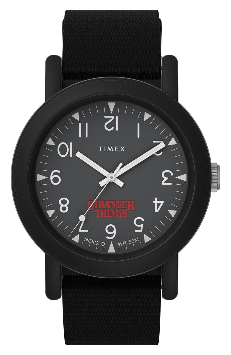 Timex<sup>®</sup> x 'Stranger Things' Camper Fabric Strap Watch, 40mm, Main, color,