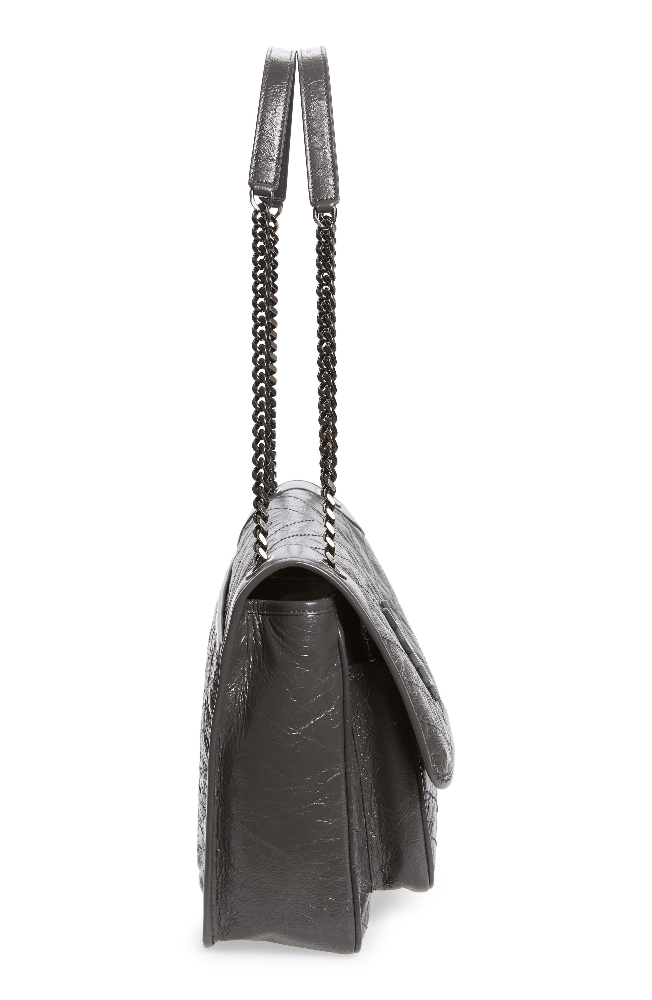 Large Niki Crinkled Matelassé Leather Shoulder Bag, Alternate, color, STORM