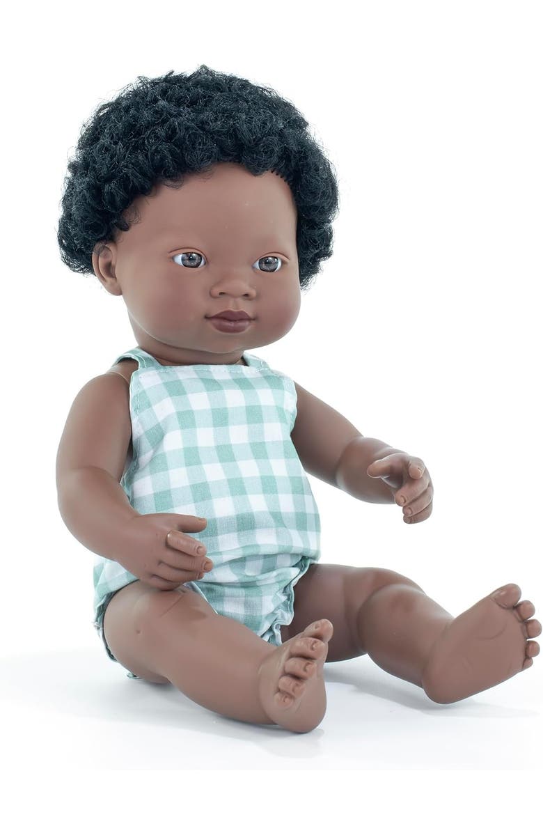 Miniland My Friends and Me Collection African Baby Boy Doll with Black Hair - 15", Main, color, Brown
