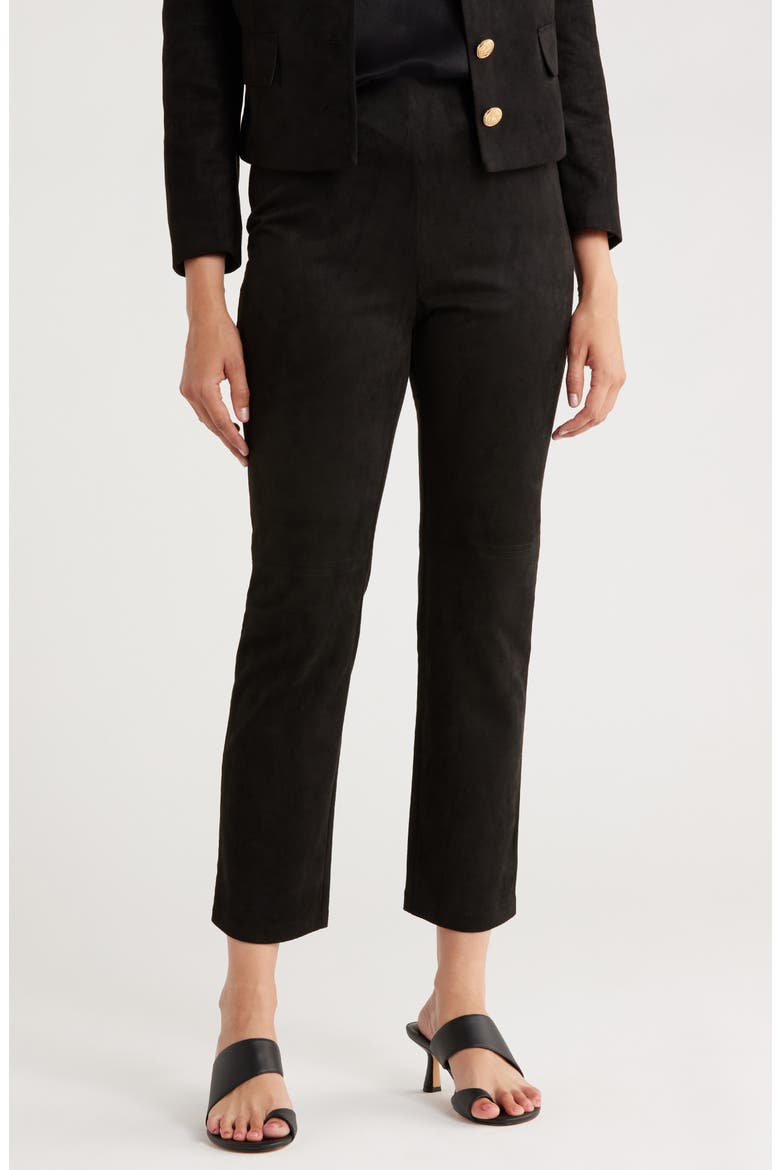 Faux Suede Ankle Pants, Main, color, BLACK