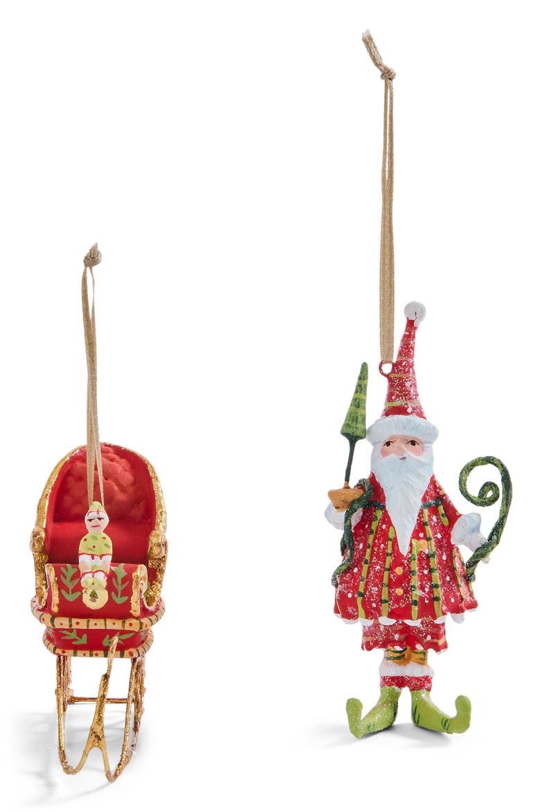 Dash Away Santa & Sleigh Christmas Ornaments, Main, color, RED
