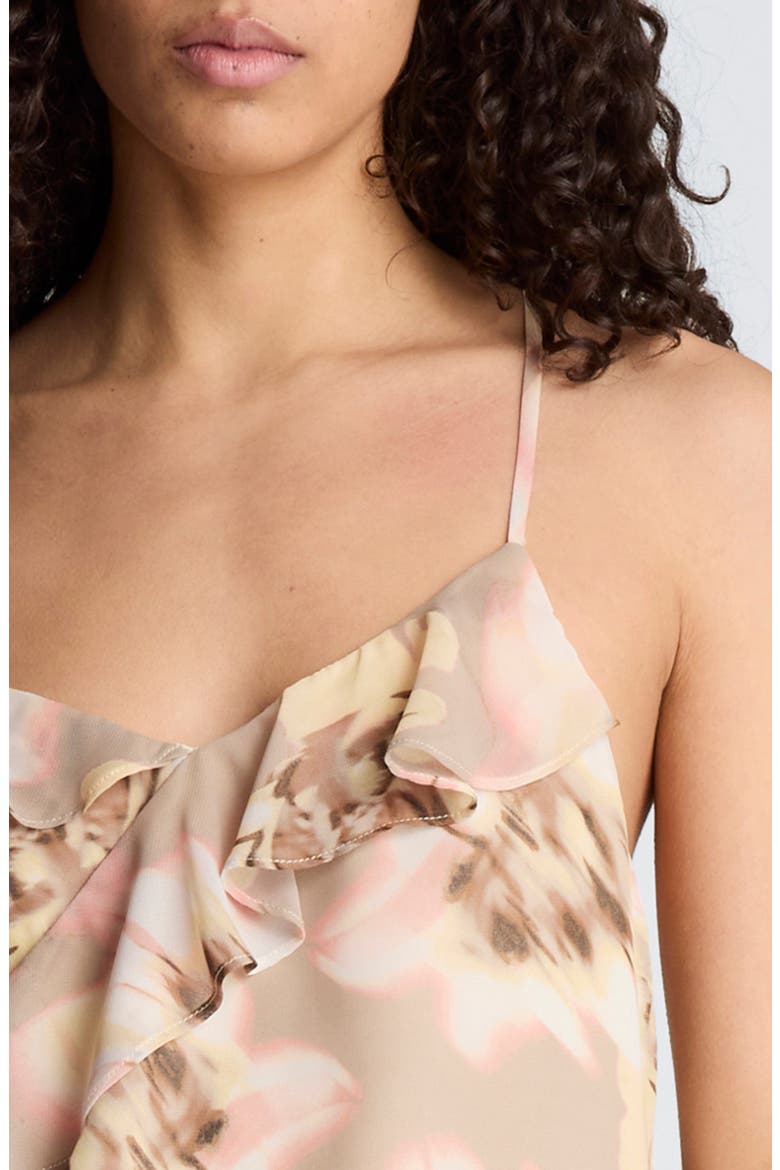 Ruffle Detail Abstract Floral Camisole, Alternate, color, PASTEL YELLOW MULTI