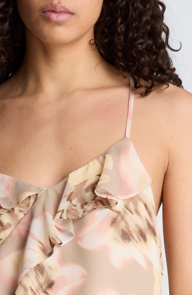 Kenneth Cole Ruffle Detail Abstract Floral Camisole, Alternate, color, Pastel Yellow Multi