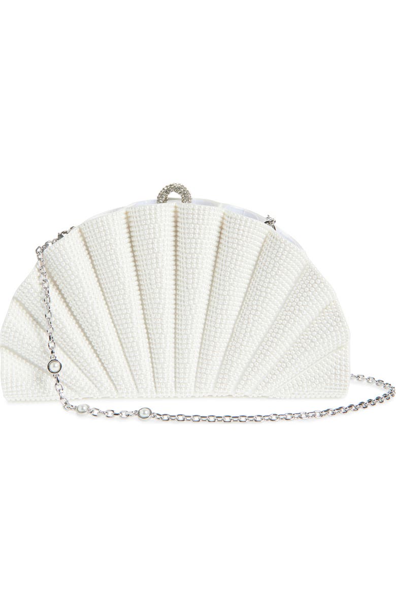 JUDITH LEIBER COUTURE Origami Fan Faux Pearl Embellished Satin Clutch, Alternate, color,