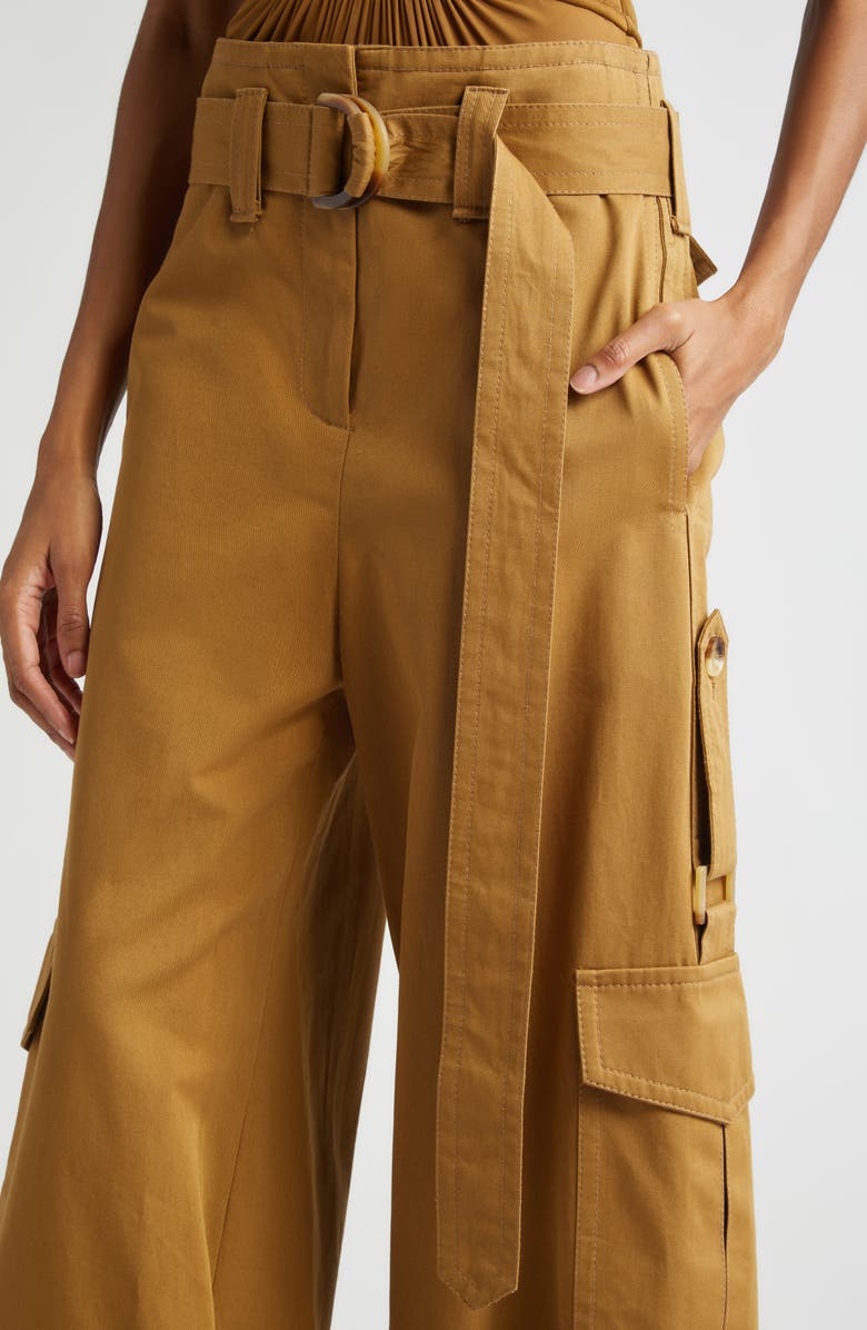 Zimmermann Belted Wide Leg Cotton Cargo Pants, Alternate, color,