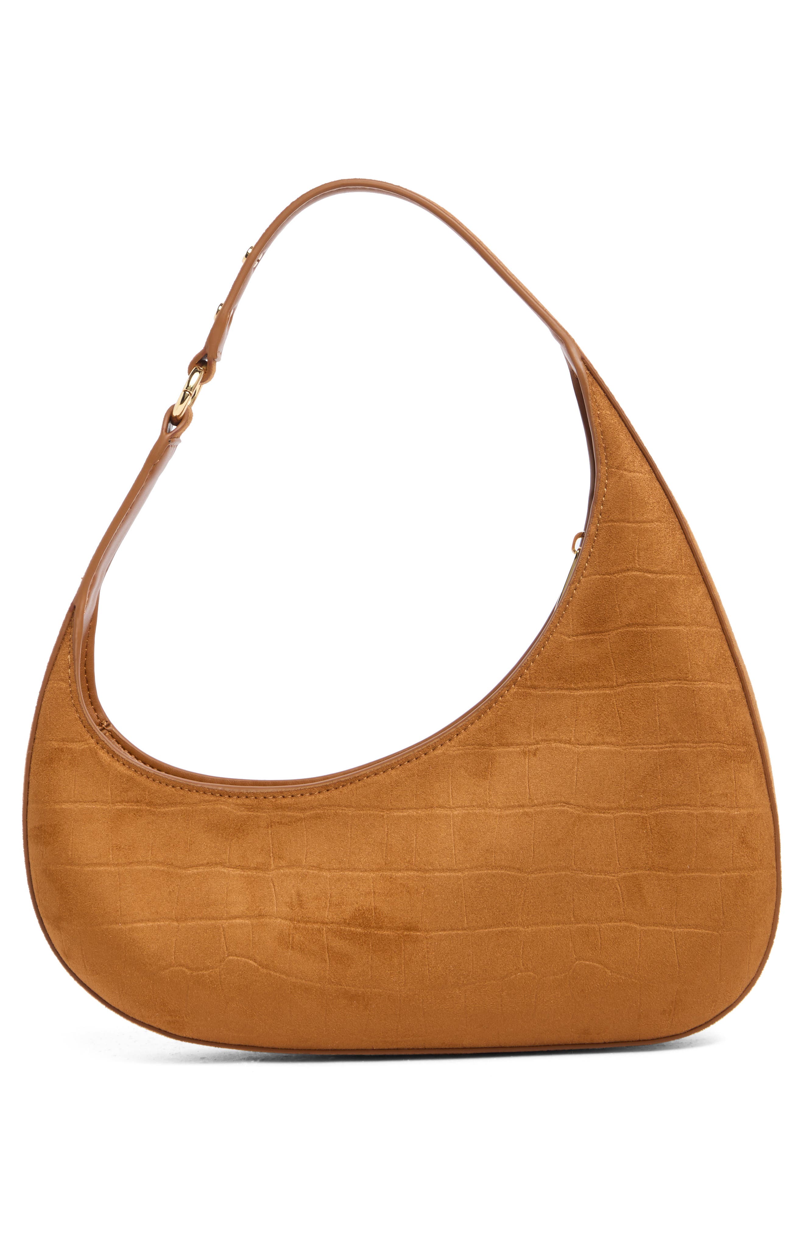Harlee Croc Embossed Faux Suede Shoulder Bag, Alternate, color, BROWN