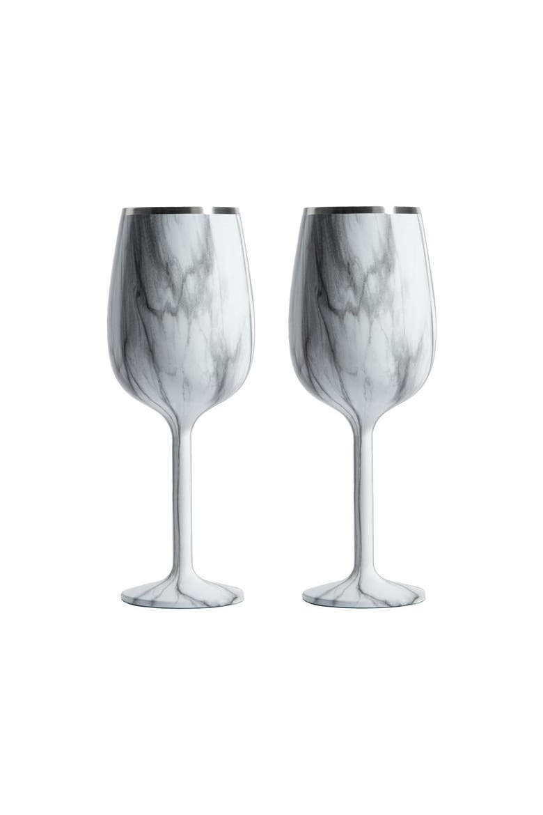 Stainless Steel Stemmed Wine Glass Set of 2, Main, color, Marble
