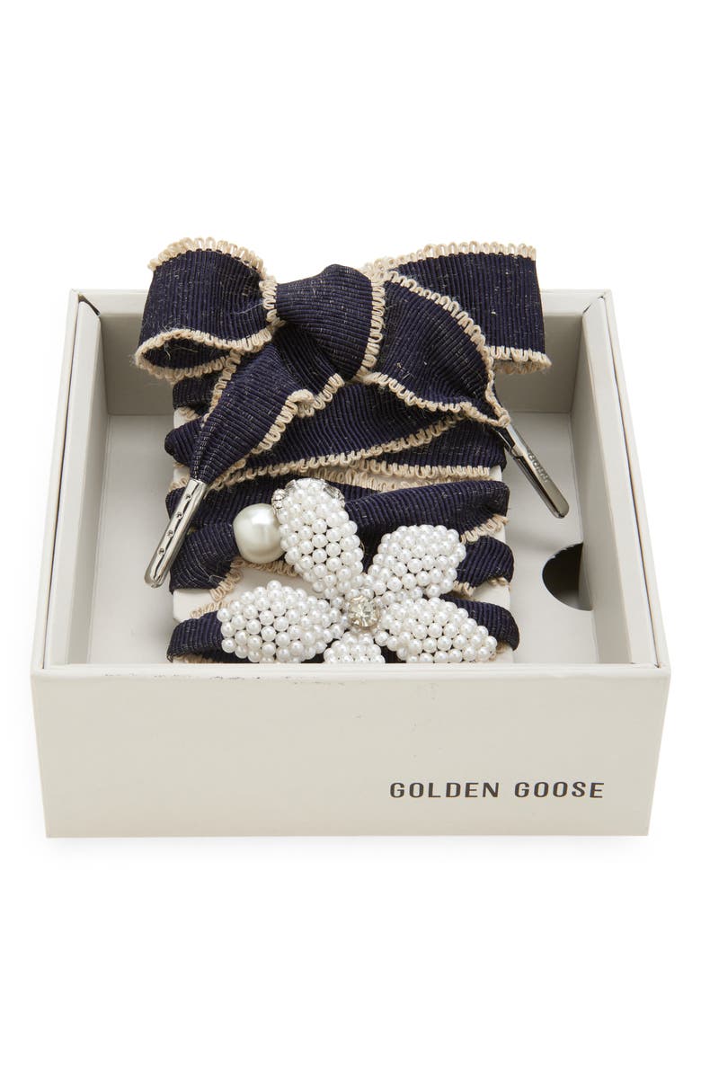 Golden Goose Skins Stripe Crystal & Faux Pearl Charm Shoelaces, Main, color, Black/ Cream