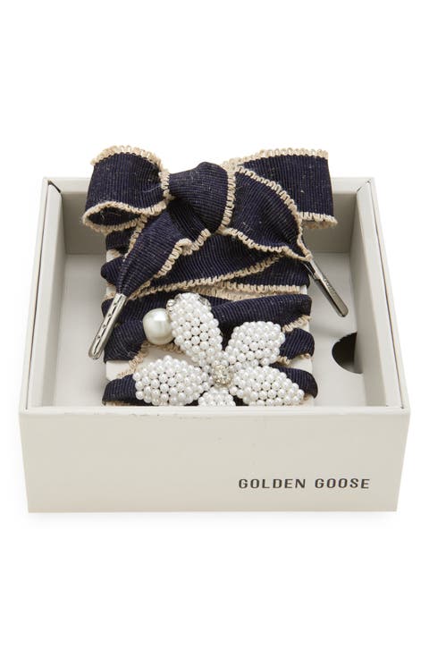 Skins Stripe Crystal & Faux Pearl Charm Shoelaces