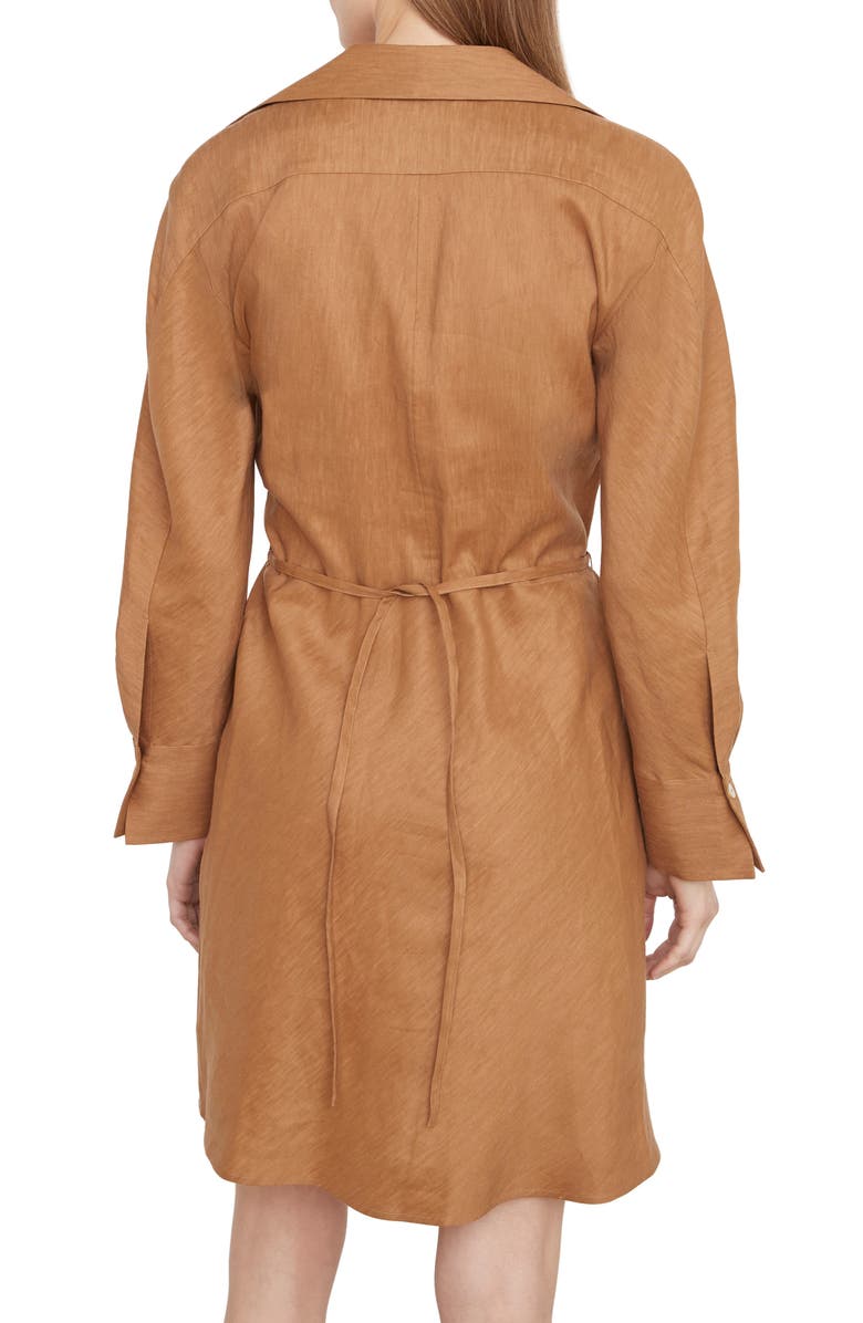 Vince Long Sleeve Stretch Linen Blend Shirtdress, Alternate, color, Tobacco